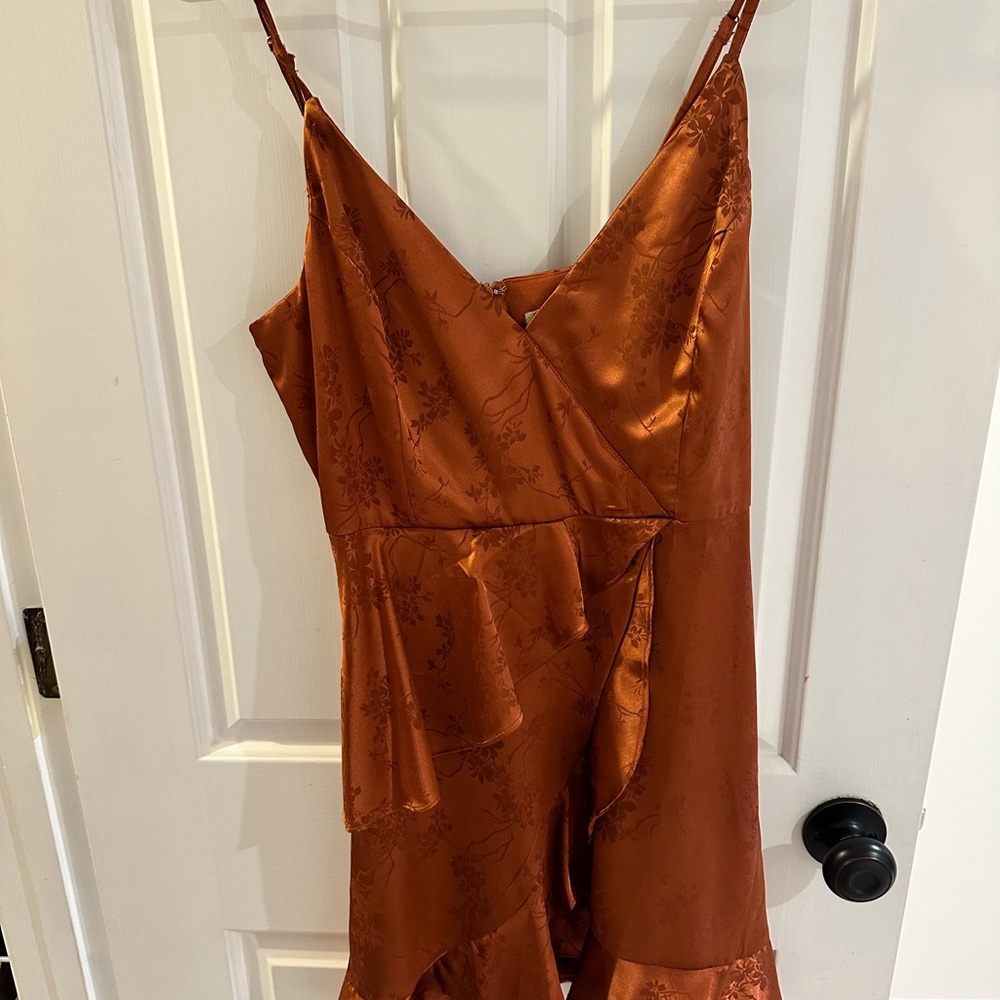 Elegant Rust Orange Satin Dress